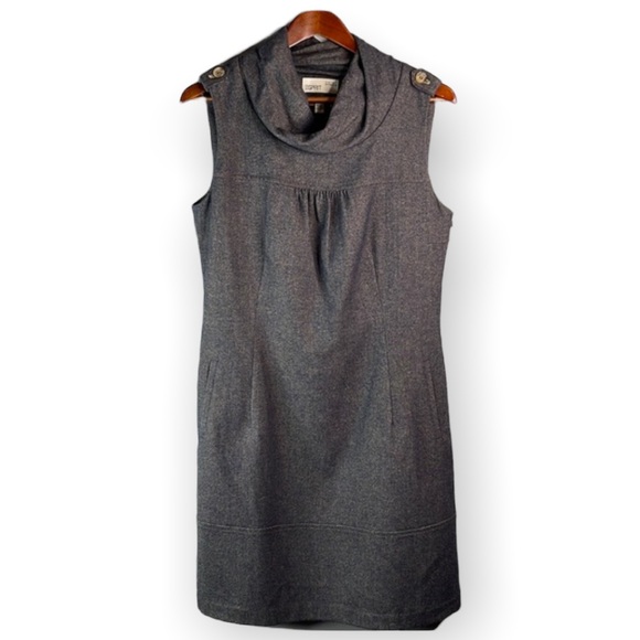 Esprit Dresses & Skirts - Esprit navy tweed twisted cowl neck wool blend lined sleeveless jumper dress 10